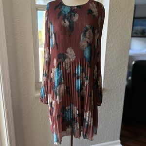 Wilfred Long Sleeve Floral Dress in Teal and Brown